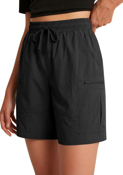 LookbookStore Women's Black 7 Inch High Waisted Cargo Shorts, Lightweight Quick Dry Hiking Golf Summer Casual Outdoor Shorts with Pockets