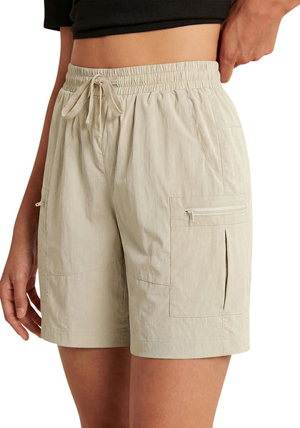 LookbookStore Women's Oatmeal 7 Inch High Waisted Cargo Shorts, Lightweight Quick Dry Hiking Golf Summer Casual Outdoor Shorts with Pockets