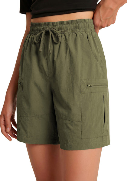 LookbookStore Women's Army Green 7 Inch High Waisted Cargo Shorts, Lightweight Quick Dry Hiking Golf Summer Casual Outdoor Shorts with Pockets