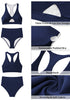 Navy Blue Women High Waisted Two Pieces Bathing Suits Twisted Front Fully Lined Swimsuits