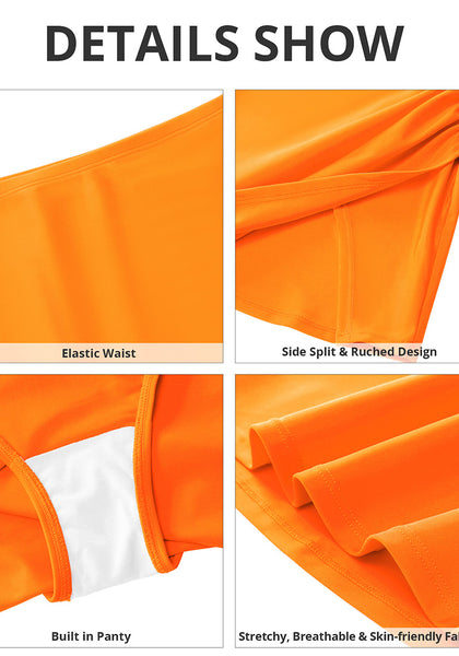 Vibrant Orange Women's High Waisted Swim Pants Ruched Side Split Beach Skort