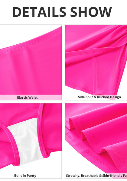 Hot Pink Women's High Waisted Swim Pants Ruched Side Split Beach Skort
