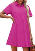 Hot Pink Women's Short Sleeve Button Down Babydoll Dress A-Line Tunic Dress