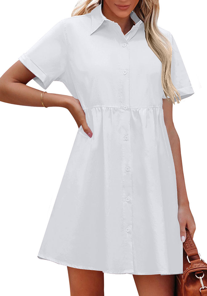 Brilliant White Women's Short Sleeve Button Down Babydoll Dress A-Line Lookbook Store Brilliant White Women's Short Sleeve Button Down Babydoll Dress A-Line Lookbook Store