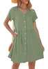 LookbookStore Women's Army Green Summer Casual Linen Babydoll Dress V Neck Short Sleeve Button Down Above Knee with Pockets
