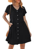 LookbookStore Women's Black Summer Casual Linen Babydoll Dress V Neck Short Sleeve Button Down Above Knee with Pockets