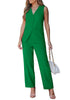 LookbookStore Jolly Green Two Piece Sets for Women Vest Pantsuits Set Structured Fit Functional Pockets Elegant Office Casual Outfits