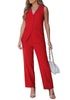 LookbookStore Red Two Piece Sets for Women Vest Pantsuits Set Structured Fit Functional Pockets Elegant Office Casual Outfits