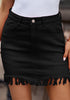 True Black Mid Waisted Frayed Hem Washed Denim Mini Skirt