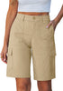 LookbookStore Mid Rise Bermuda Cotton Shorts for Women Slight Stretch Back Elastic Waist Casual Shorts with Pockets