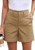 LookbookStore Women Khaki Brown High Waisted Summer Shorts Casual Dressy Cotton Chino Elastic Waist 5