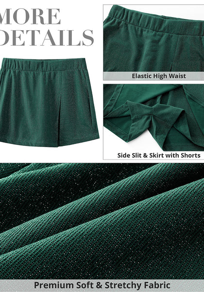 Dark Green Women's Skirts Glitter High Waisted Mini Stretchy Sparkly