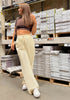 Chalk White Women's Brief Elastic Waist Wide Leg Cargo Pants Stretch Loose Pants Y2K