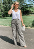 Taupe Gray Women's Brief Elastic Waist Wide Leg Cargo Pants Stretch Loose Pants Y2K