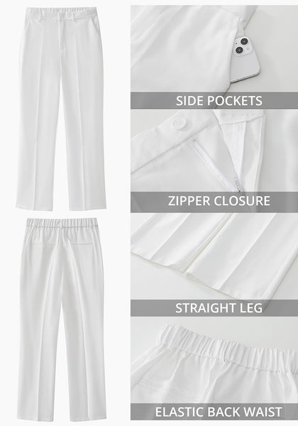 Bright White Women's Business Casual High Waisted Straight Leg Stretchy Elastic Waist Trousers