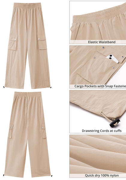 Beige Women's Casual Cargo Pant High Waisted Y2K Nylon Trousers