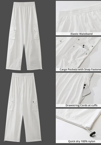 Off White Women's Casual Cargo Pant High Waisted Y2K Nylon Trousers
