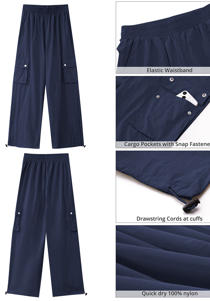 Dark Blue Women's Casual Cargo Pant High Waisted Y2K Nylon