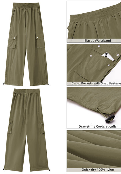 Olive Green Women's Casual Cargo Pant High Waisted Y2K Nylon Trousers