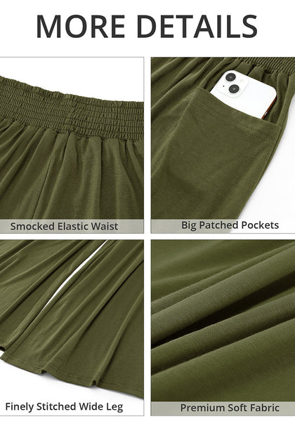 Olive Green Women's High Waisted Wide Leg Elastic Waist Bell Bottom Baggy Palazzo Pants