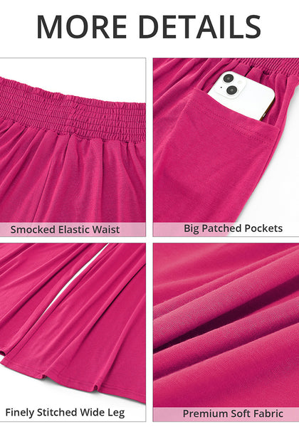 Hot Pink Women's High Waisted Wide Leg Elastic Waist Bell Bottom Baggy Palazzo Pants