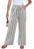 LookbookStore Cream White Stripe High Waisted Wide Leg Pants for Women Drawstring Waist Casual Comfort Pants