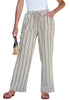 LookbookStore Light Beige Stripe High Waisted Wide Leg Pants for Women Drawstring Waist Casual Comfort Pants