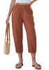 LookbookStore Women's Rust Linen Barrel Capri Pants High Waisted Elastic Pull On Casual Summer Beach Vacation Pants
