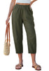 LookbookStore Women's Army Green Linen Barrel Capri Pants High Waisted Elastic Pull On Casual Summer Beach Vacation Pants