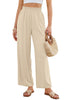 LookbookStore Women's Beige High Waisted Wide Leg Linen Pants Paper Bag Smocked Waist Casual Summer Beach Palazzo Pants