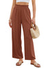 LookbookStore Women's Rust High Waisted Wide Leg Linen Pants Paper Bag Smocked Waist Casual Summer Beach Palazzo Pants