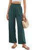 LookbookStore Women's Deep Teal High Waisted Wide Leg Linen Pants Paper Bag Smocked Waist Casual Summer Beach Palazzo Pants