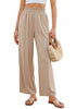 LookbookStore Women's Almond High Waisted Wide Leg Linen Pants Paper Bag Smocked Waist Casual Summer Beach Palazzo Pants