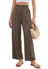 LookbookStore Women's Coffee Brown High Waisted Wide Leg Linen Pants Paper Bag Smocked Waist Casual Summer Beach Palazzo Pants
