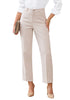 LookbookStore Women Peach Gray Ankle Straight Leg Dress Pants, Elastic Waist Business Casual Office Work Trousers with Pockets