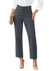 LookbookStore Women Dark Grey Ankle Straight Leg Dress Pants, Elastic Waist Business Casual Office Work Trousers with Pockets