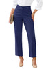 LookbookStore Women Navy Blue Ankle Straight Leg Dress Pants, Elastic Waist Business Casual Office Work Trousers with Pockets