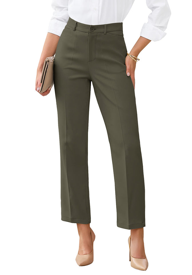 LookbookStore Women Olive Green Ankle Straight Leg Dress Pants, Elasti – Lookbook Store
