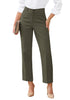 LookbookStore Women Olive Green Ankle Straight Leg Dress Pants, Elastic Waist Business Casual Office Work Trousers with Pockets