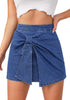 LookbookStore Classic Blue High Waist Jean Skorts for Women, Bow Decor Stretch Denim Mini Skirt with Built-in Shorts, Casual Country Concert Wear