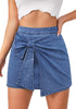 LookbookStore Medium Blue High Waist Jean Skorts for Women, Bow Decor Stretch Denim Mini Skirt with Built-in Shorts, Casual Country Concert Wear