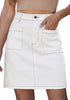 LookbookStore Women's Cream White High Waisted A-Line Denim Skirt Trendy Stretchy Short Skirt with Contrast Stitching and Patch Pockets