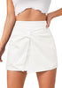 LookbookStore Cream White High Waist Jean Skorts for Women, Bow Decor Stretch Denim Mini Skirt with Built-in Shorts, Casual Country Concert Wear