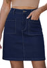 LookbookStore Women's Darkness Blue High Waisted A-Line Denim Skirt Trendy Stretchy Short Skirt with Contrast Stitching and Patch Pockets