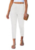 LookbookStore Cream White Cropped Straight Leg Jeans for Women High Waisted Slim Fit Denim Pants with Pockets