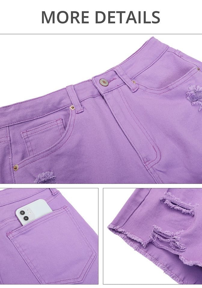 Digital Lavender Women's High Waisted Frayed Raw Hem Denim Hot