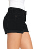 Black Women's High Waisted Rolled Hem Distressed Jeans Ripped Denim Shorts