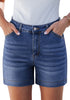 LookbookStore Women's Classic Blue High Waist Stretchy Denim Shorts, 5 Inch Inseam Trendy Summer Casual Jean Jorts with Pockets