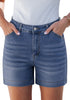 LookbookStore Women's Bay Blue High Waist Stretchy Denim Shorts, 5 Inch Inseam Trendy Summer Casual Jean Jorts with Pockets