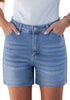 LookbookStore Women's Seaside Blue High Waist Stretchy Denim Shorts, 5 Inch Inseam Trendy Summer Casual Jean Jorts with Pockets